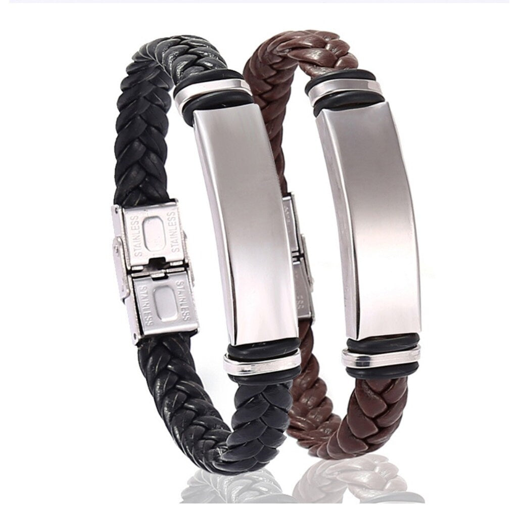 Psersonlised Leather Unisex Bracelet text Memory Date Photo Spotify code Engraving Perfect For Gifts For Couple