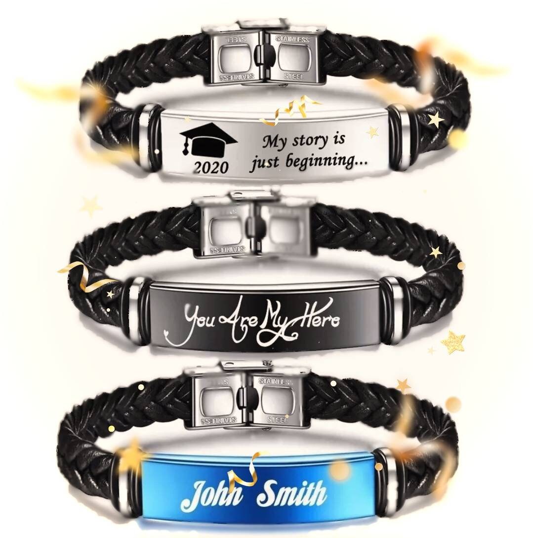 Psersonlised Leather Unisex Bracelet text Memory Date Photo Spotify code Engraving Perfect For Gifts For Couple