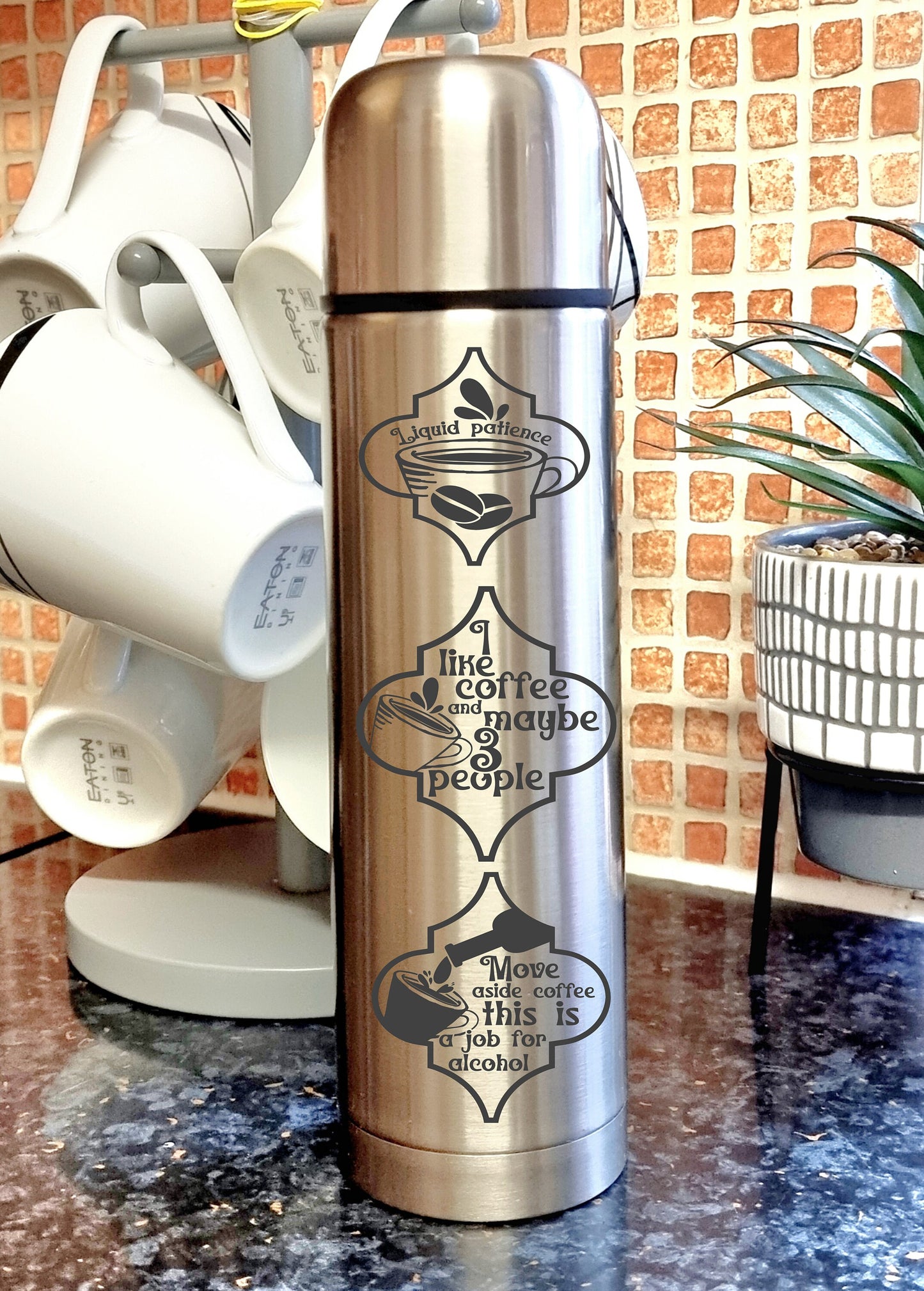 Personalised Engraved Stainless-steel Hot & Cold Coffee Flask,-Vacuum Coffee Travel Flask- Permanent Engraved Travel Coffee 500ml Flask Gift