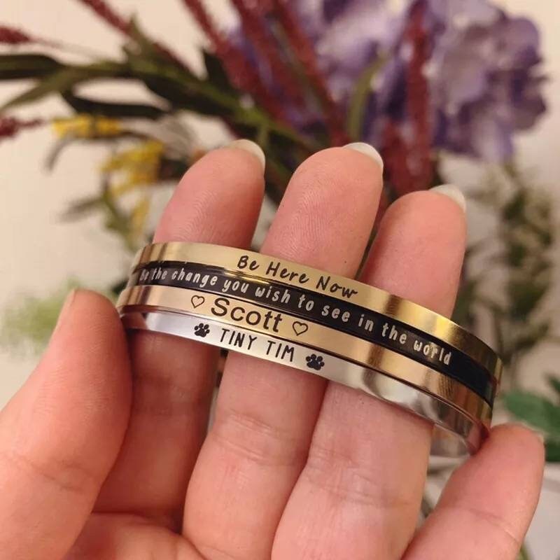 Personalised Adjustable Cuffs Bracelets Gift For All Occasions,Custom Adjustable Bracelet Cuffs Permanent Engraving Gifts