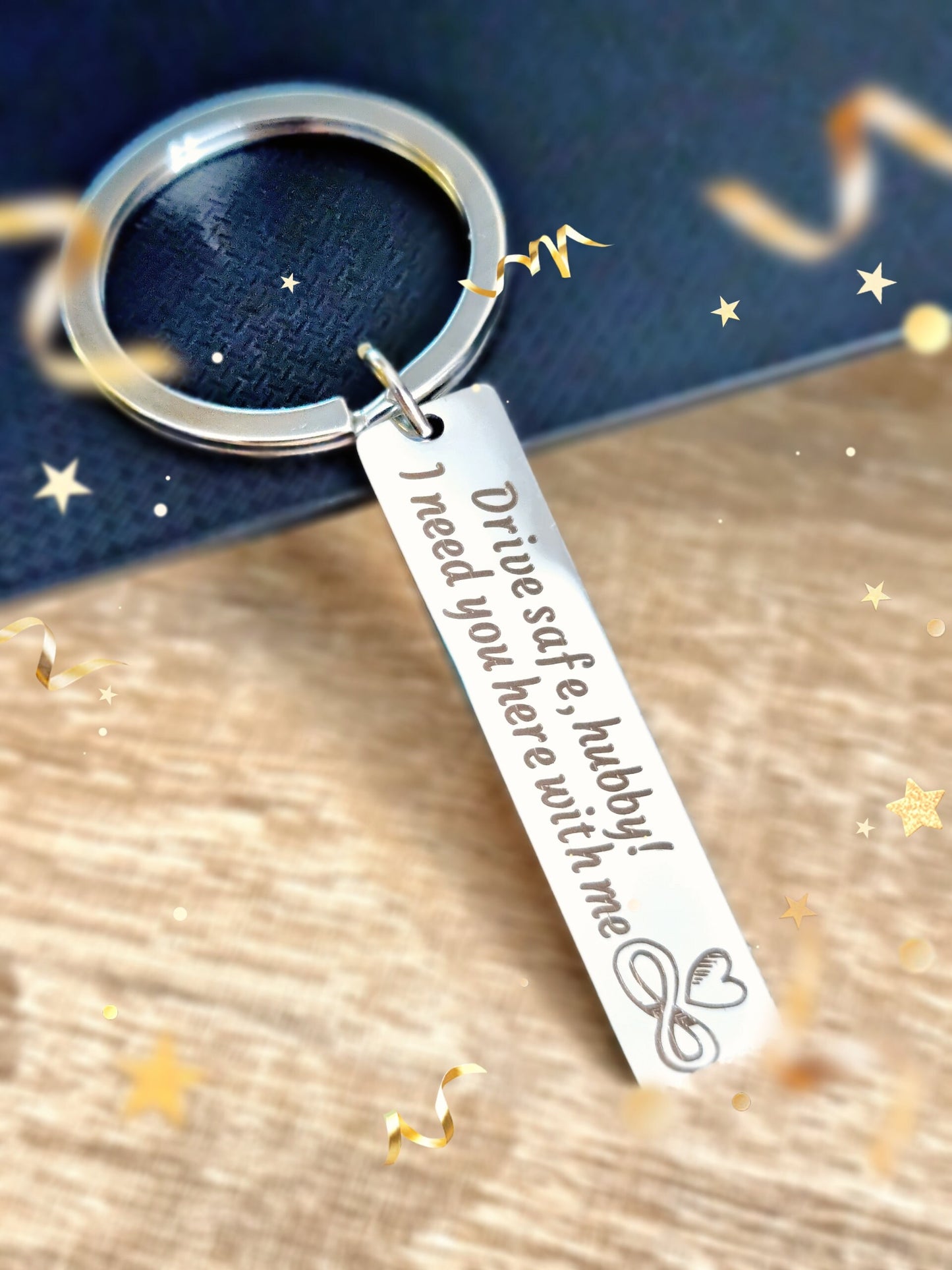 Drive Safe Keychain Custom Engraved Stainless Steel Rectangle Keychain Personalized Bar Keychain for Christmas Parties Handwriting Keychain