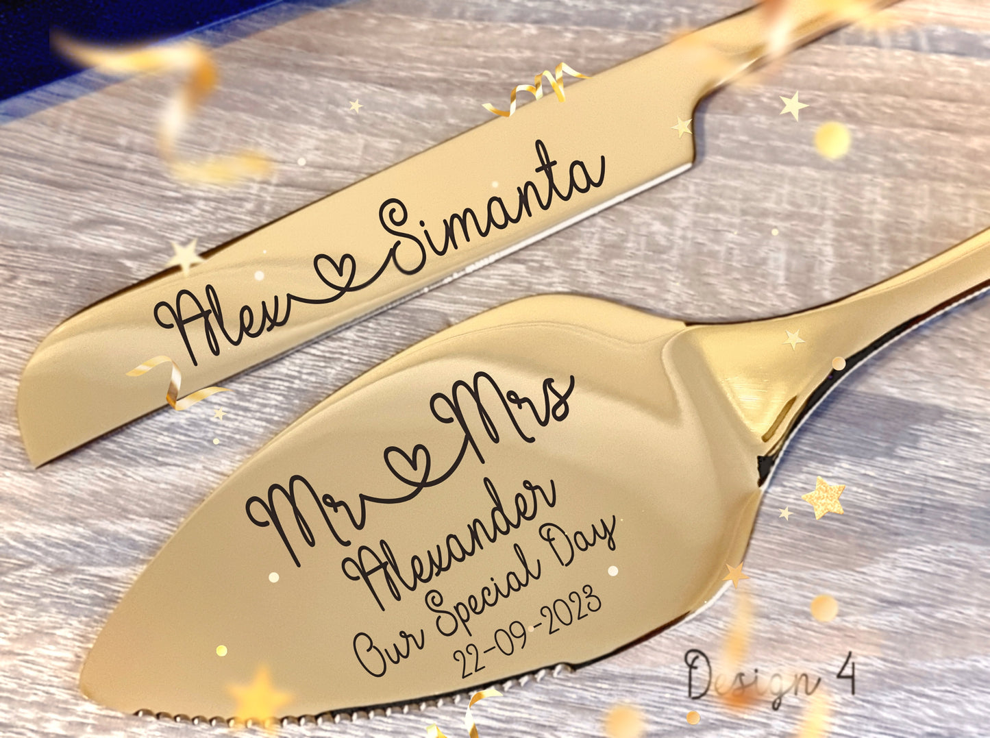 Personalised Engraved Cake Server, Slicer Set Wedding Birthday Anniversary Party