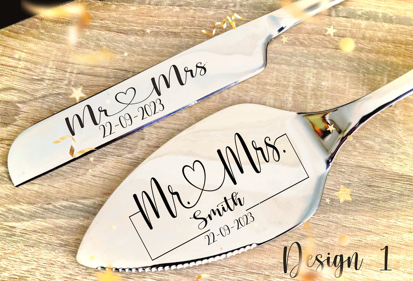Personalised Engraved Cake Server, Slicer Set Wedding Birthday Anniversary Party