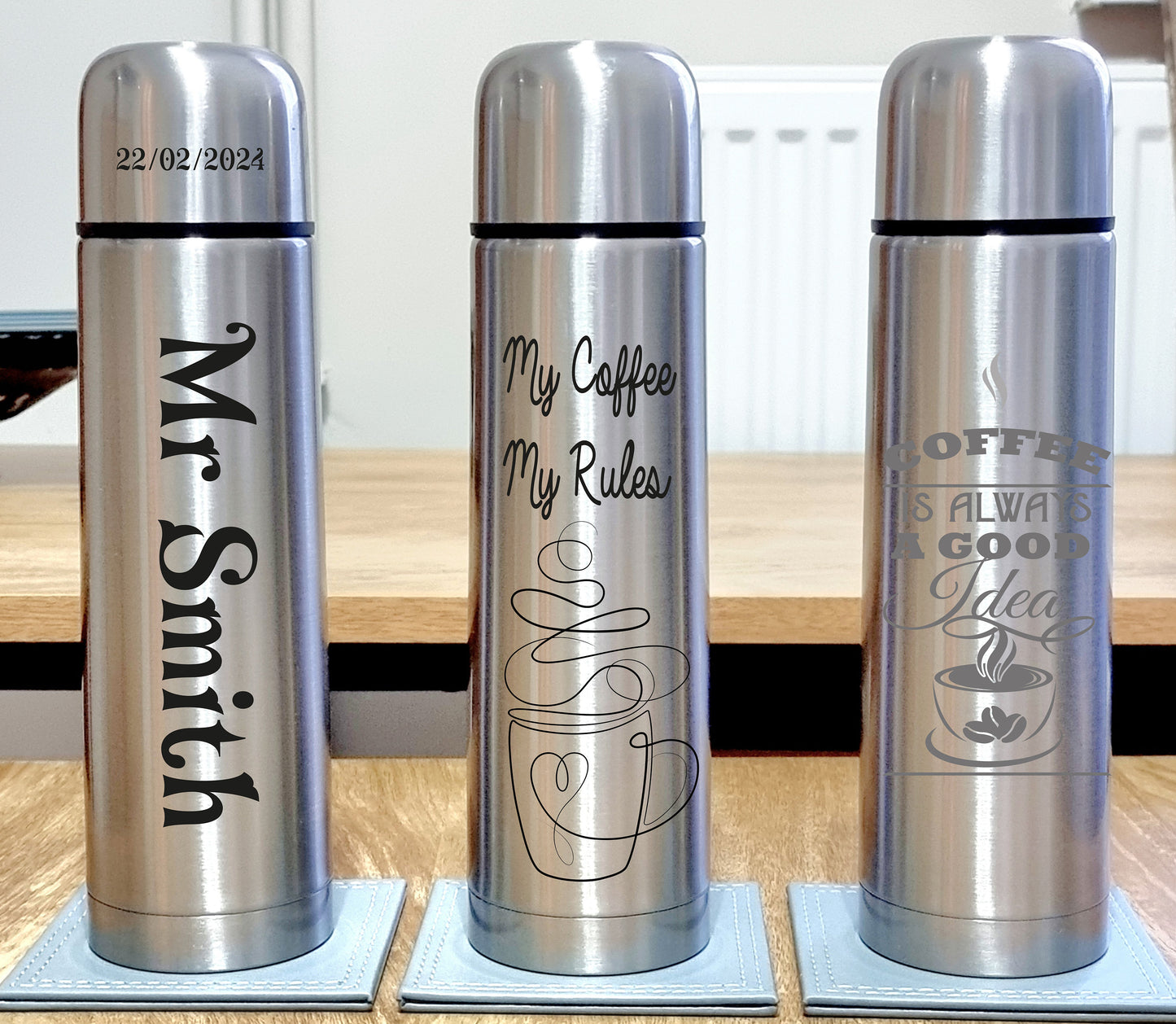Personalised Engraved Stainless-steel Hot & Cold Coffee Flask,-Vacuum Coffee Travel Flask- Permanent Engraved Travel Coffee 500ml Flask Gift